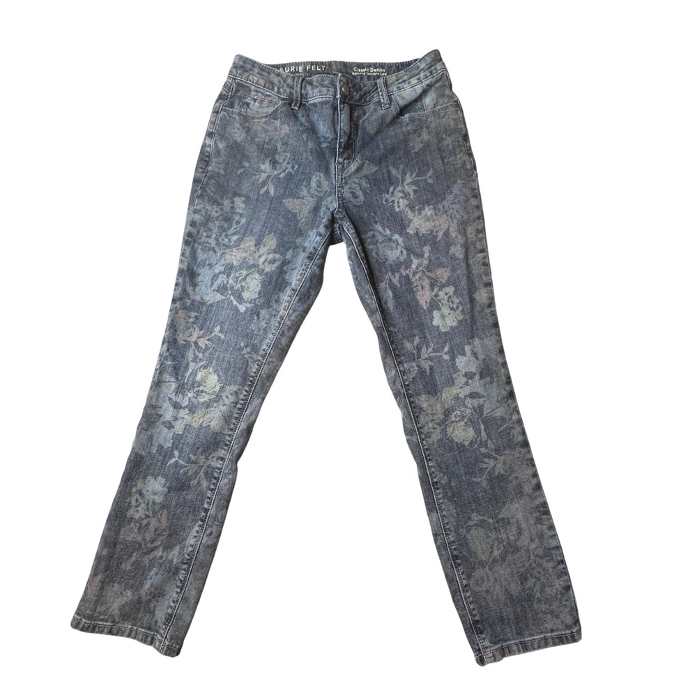 Laurie Felt Jeans Womens 8P Blue Floral Relaxed Straight Leg Stretch Denim